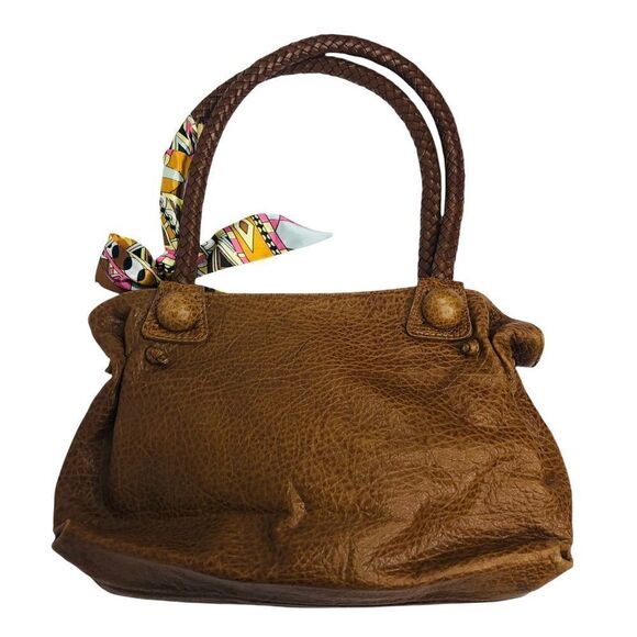 Fatto a mano by Carlos Falchi Vintage Leather Satchel Bag Purse w Accent Scarf - Picture 2 of 9